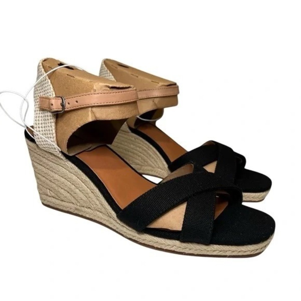 Lucky Brand Black Espadrille Wedge Sandals Size 9 Summer Boho Chic